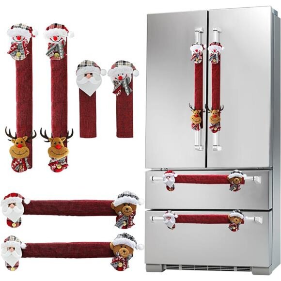 Christmas Fridge Handle Covers‎ - Santa & Snowman Kitchen Decor, Set of 6 - Picture 1 of 8